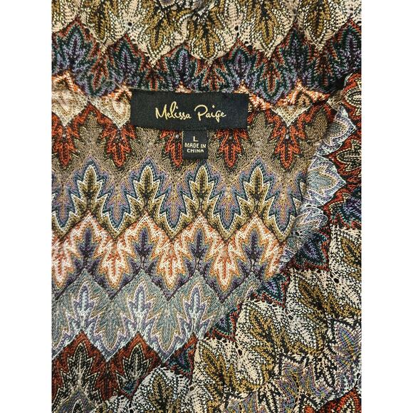 Melissa Paige sheer blouse stripe lace look neck tie large earty boho fall - Picture 5 of 6